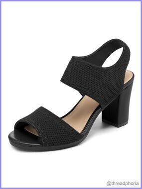 Women's Chunky Block Heel Slingback Open Toe Knit Heeled Sandals